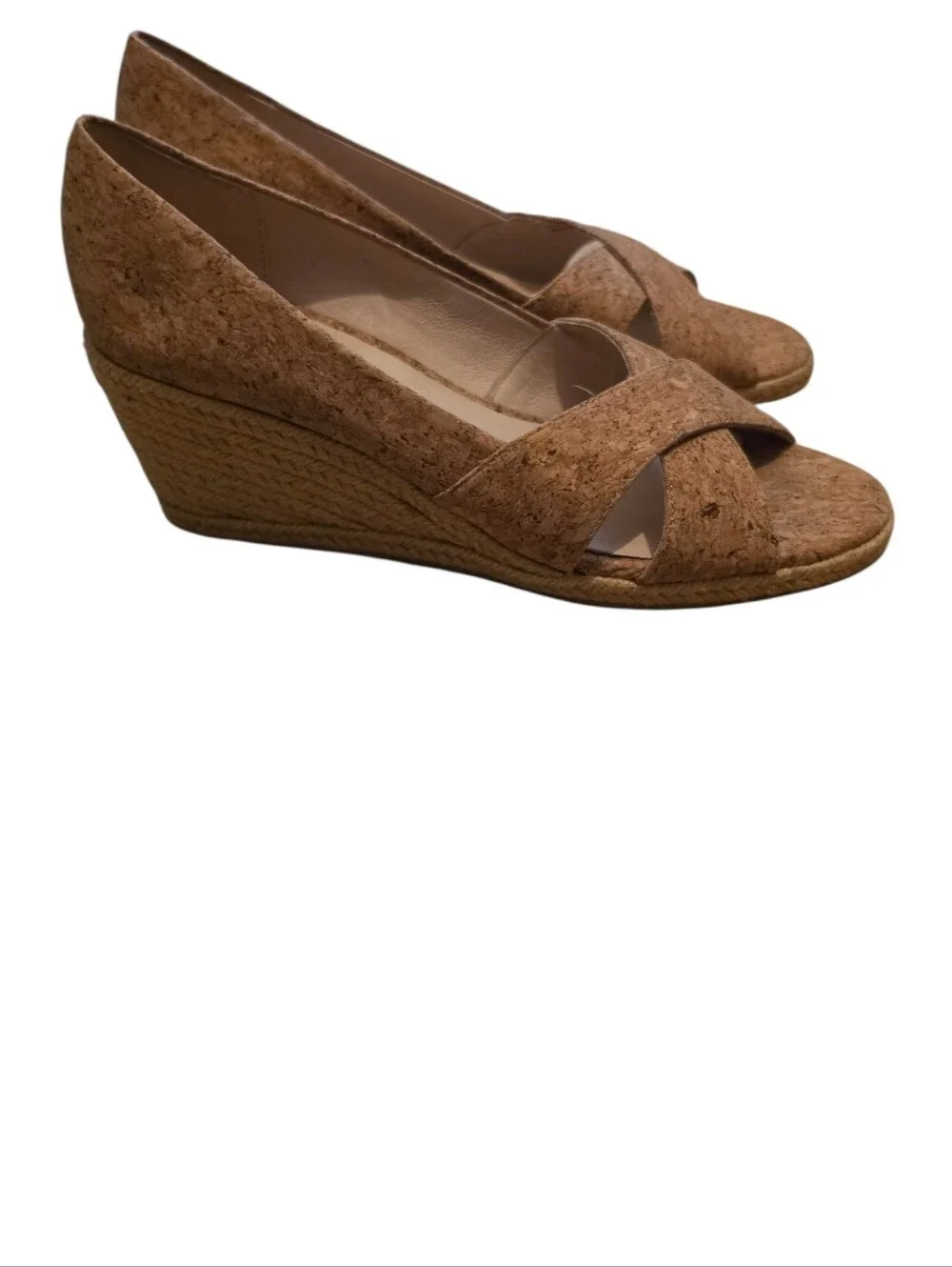 Jack Rogers Women’s Cork Peep-Toe Espradille Wedges in Brown - 8.5